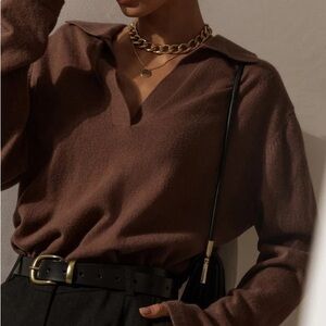 Dark Brown Leisure Collared Pullover Sweater!
